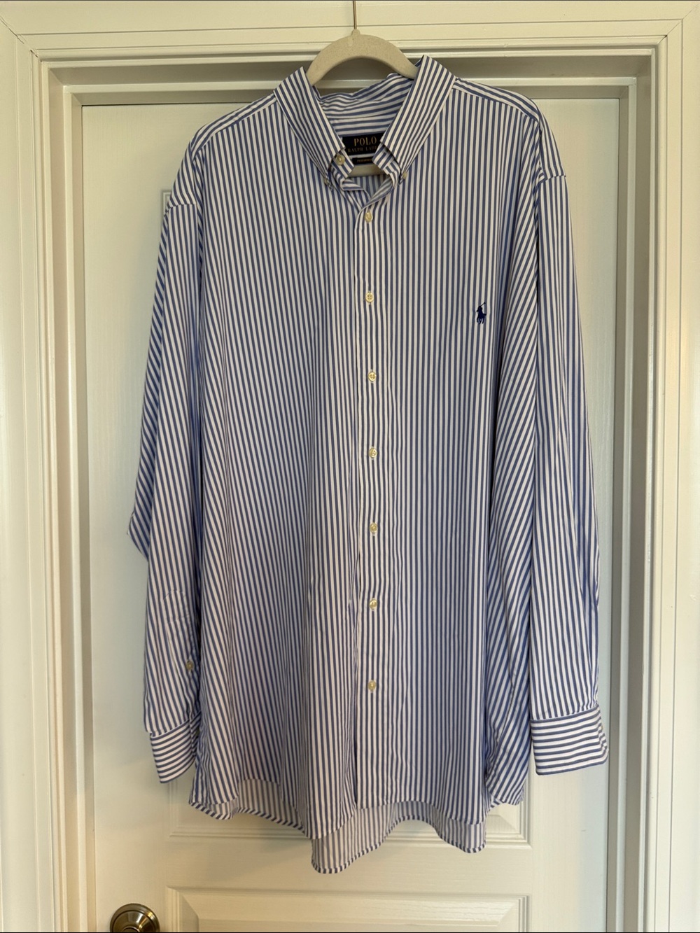 Polo Ralph Lauren Mens Performance Button Down Shirt Plus Size 3XB Blue Stripe